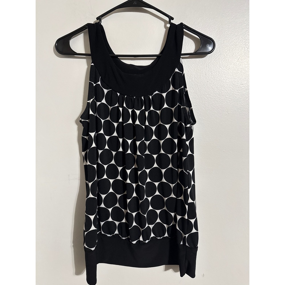 Maurices Womens Black White Polka Dot Sleeveless Banded Hem Tank Top Blouse M